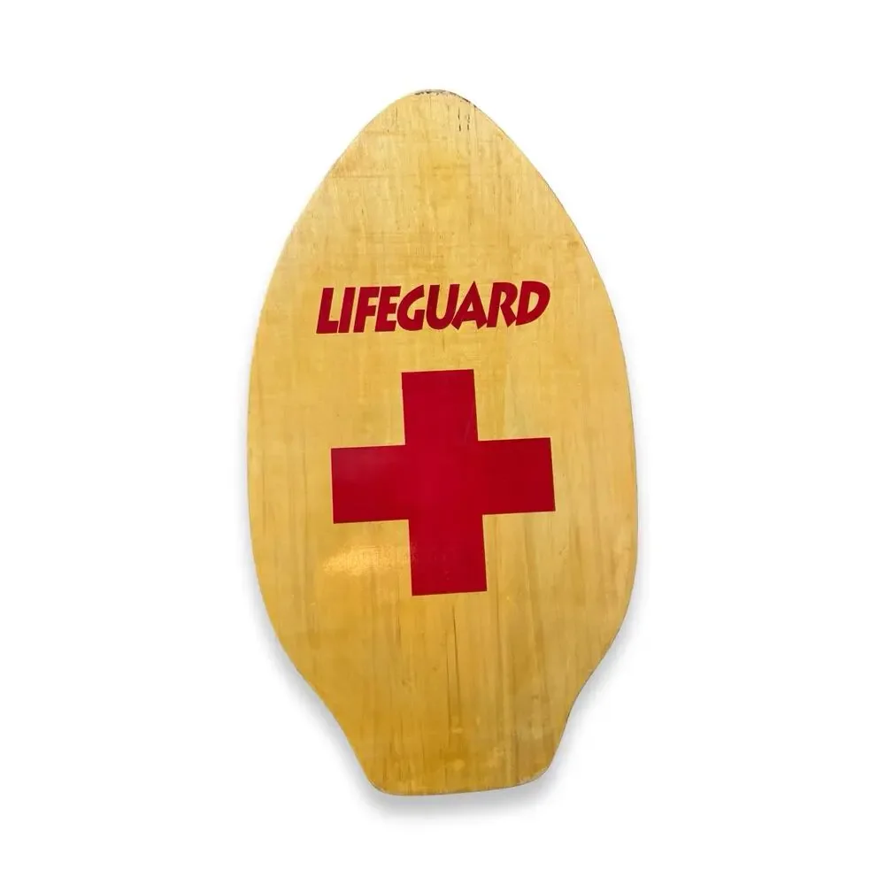 Vintage 1960s 70s Lifeguard Red Cross Wood Skimboard Beach Decor 37 Inch